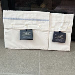 Ralph Lauren Full Flat Sheet Stand Pillow Case Organic Cotton Palmer Sky Blue